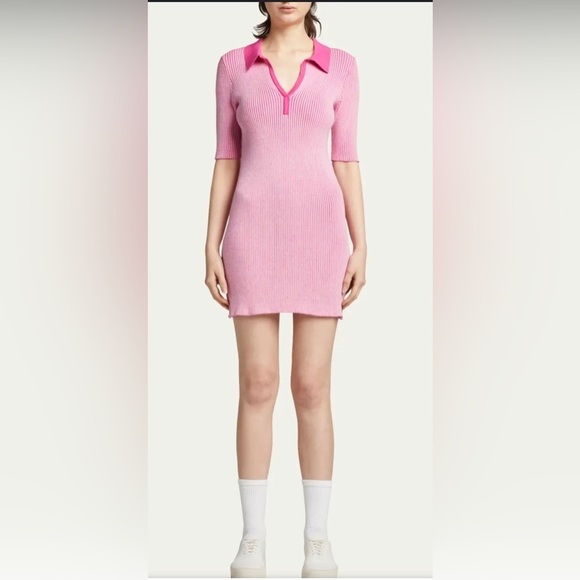 Monrow Dresses & Skirts - Monrow pink striped rib knit dress